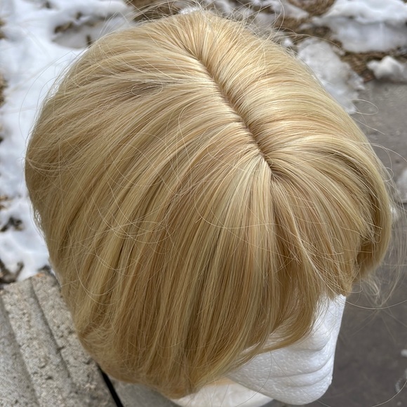 NWT 12” golden blonde w strawberry blonde highlights bangs bob straight wig chin - Picture 12 of 16